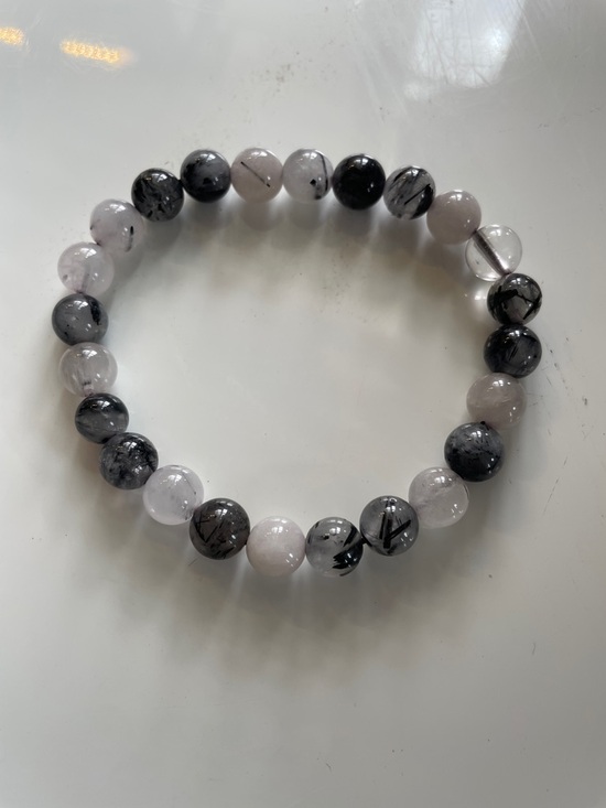 Jewelry - Rutilated Tourmalinated Quartz crystal bead Stretch Bracelet - Unbranded